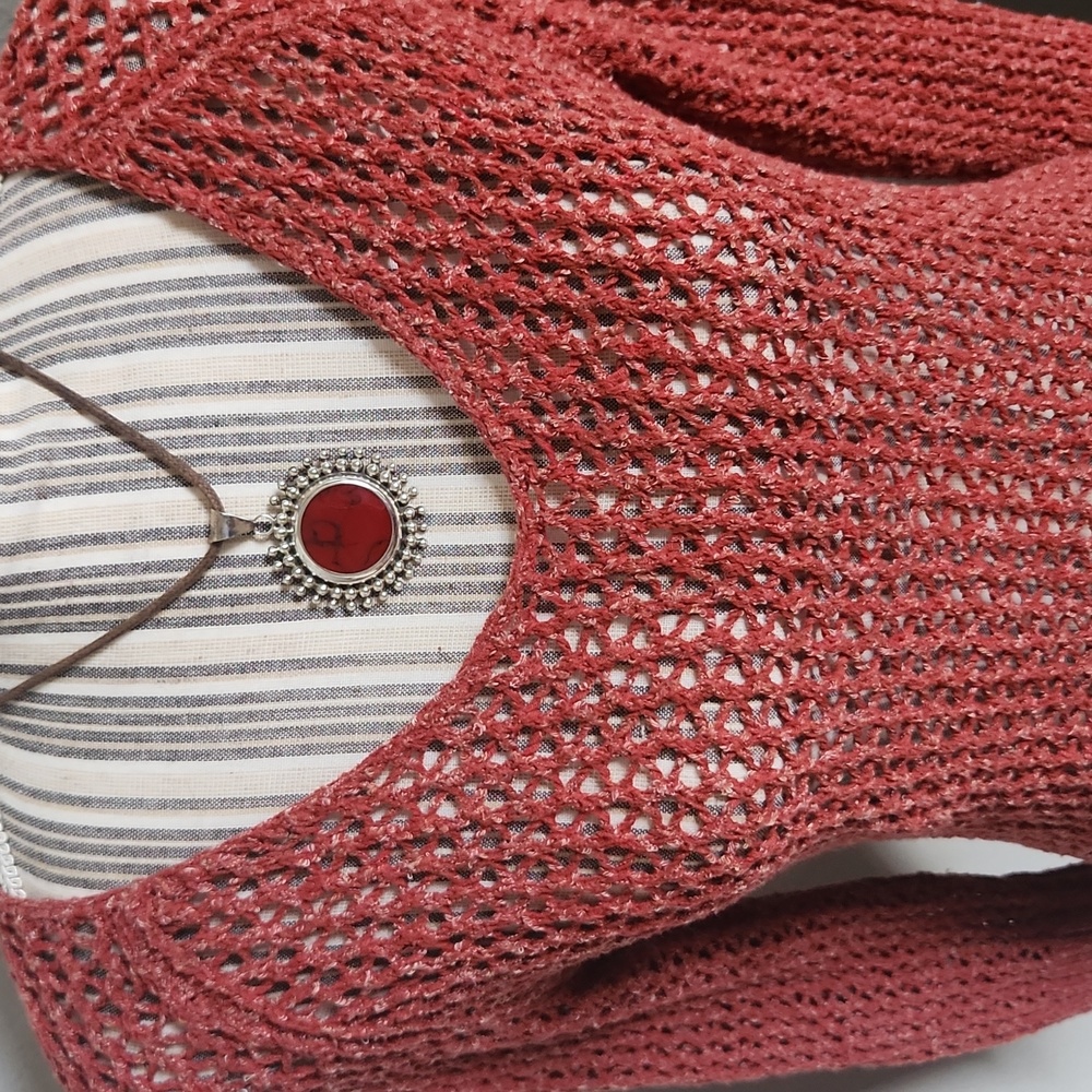 Lucky brand burnt orange knit sweater m - Picture 2 of 5